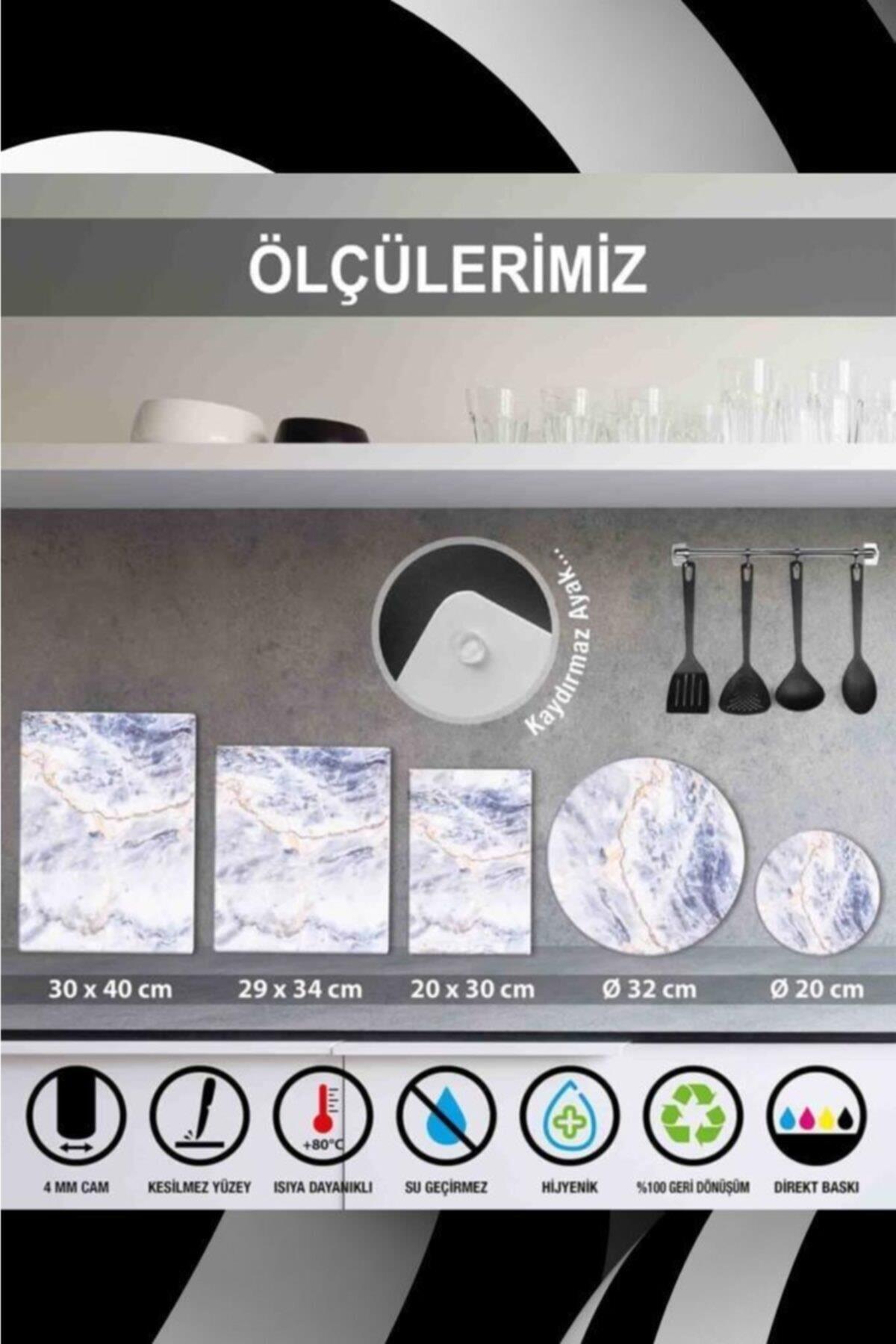 30x40cm - Siyah Mermer Desenli - Cam Kesme Tahtası - Resim 2