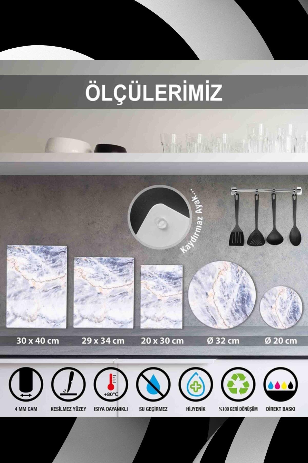 20x30cm - Ezgi  Mermer Görünümlü - Cam Kesme Tahtası - Resim 3