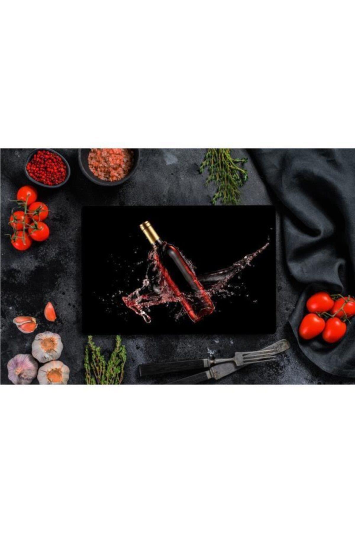 30x40 cm Cam Kesme Tahtası Kırmızı Şarap - Resim 1