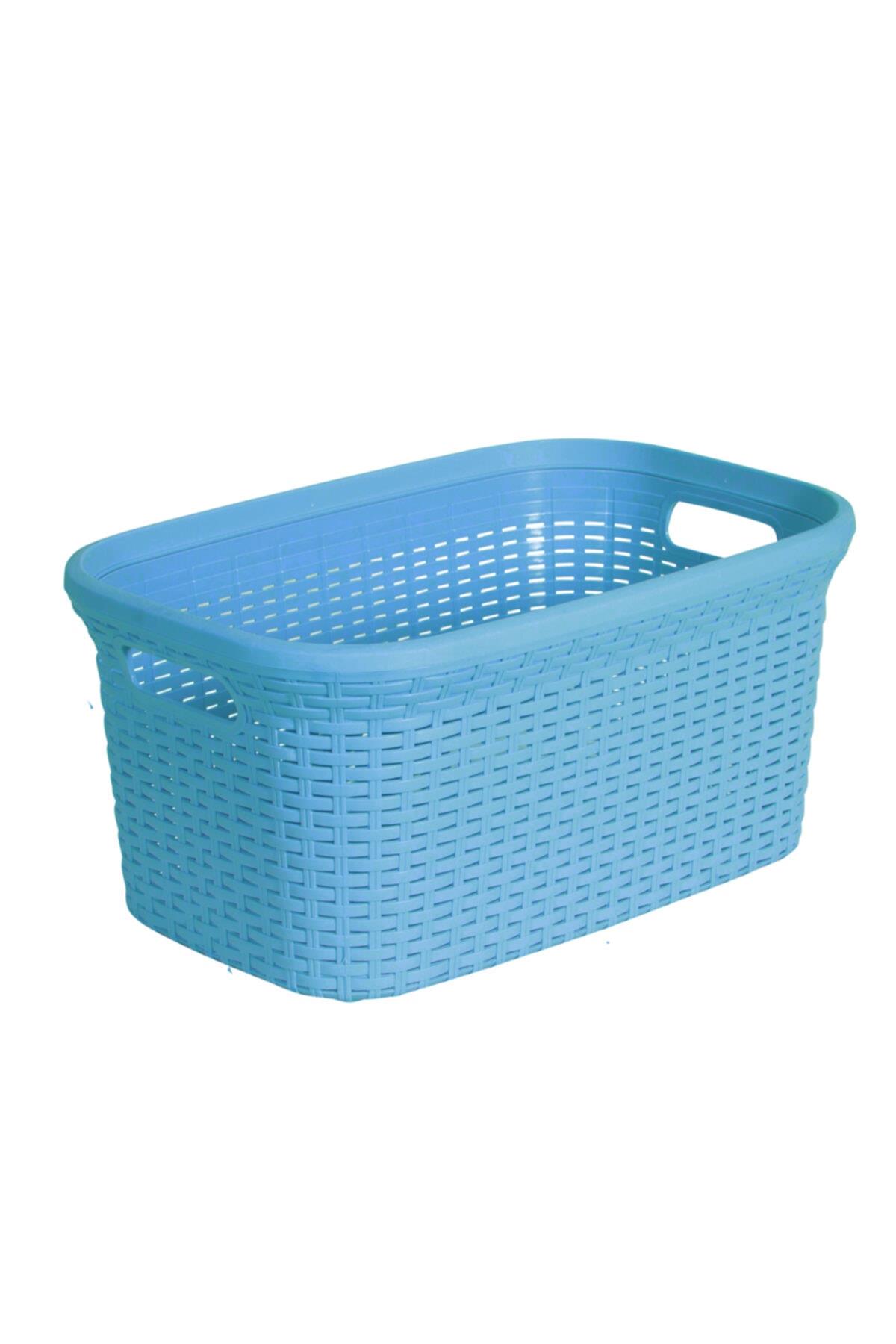 Mavi, Hasır Desenli Plastik Çamaşır Selesi - 25x35x53cm - Resim 1