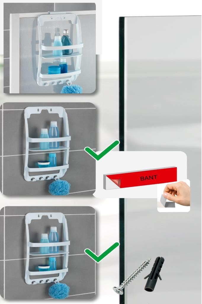 Beyaz, 3 Katlı Banyo Duş Rafı - Askılıklı Banyo Organizeri - Delmeden Montaj - Resim 2