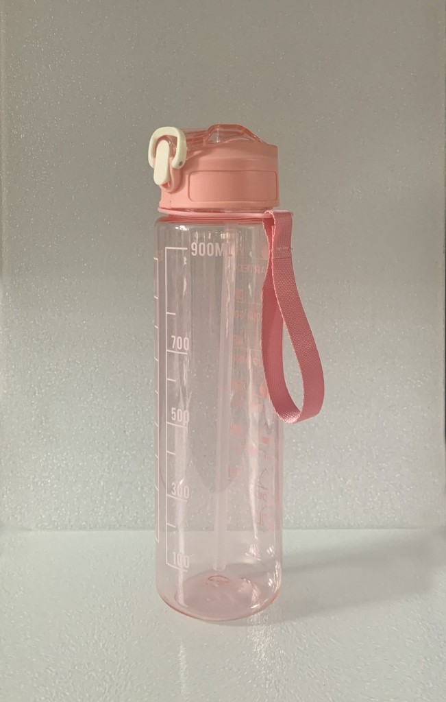 Pembe, Şeffaf Pipetli Matara – 900 ml, Sızdırmaz Kapaklı Suluk - Resim 3