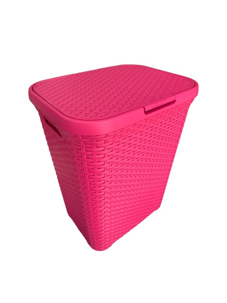 Fusya, Hasır Desenli Plastik Çamaşır Sepeti - 25x35x53cm - Resim 1