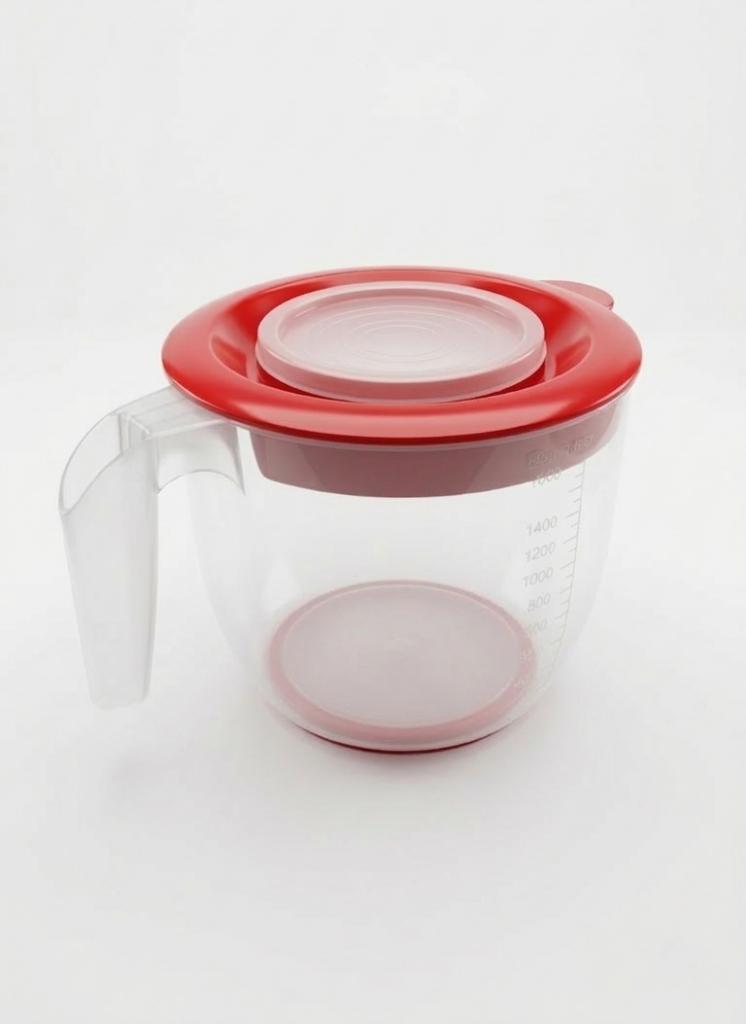 Kırmızı, Kapaklı Mikser Kabı Kaydırmaz Tabanlı 2 Litre - Resim 1