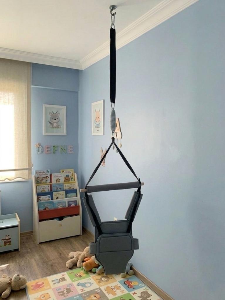 Gri, Hoppala Zıpzıp - Tavana Asılan Yaylı Bebek Salıncağı - Ergonomik Konforlu Tasarım - Resim 1
