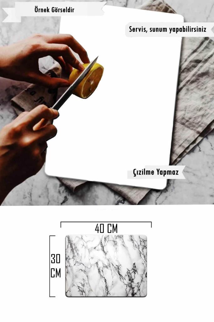30x40 cm Cam Kesme Tahtası Siyah Altın Mermer Desenli - Resim 1