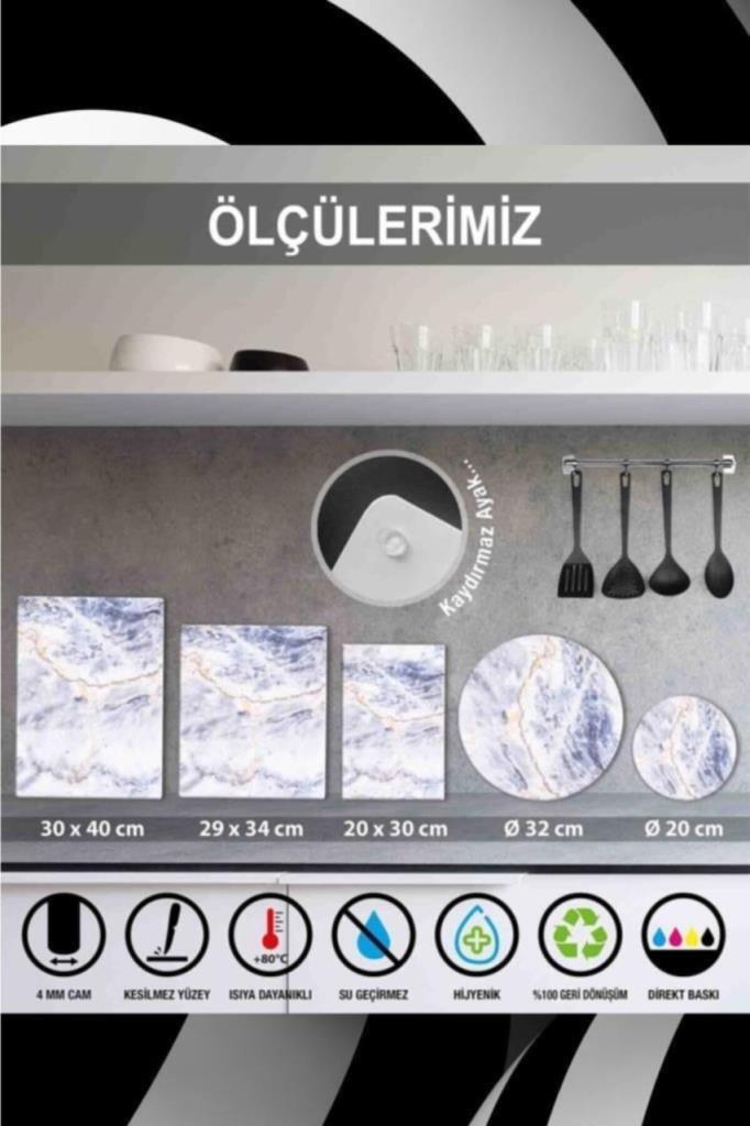 30x40 cm Cam Kesme Tahtası Siyah Altın Mermer Desenli - Resim 3