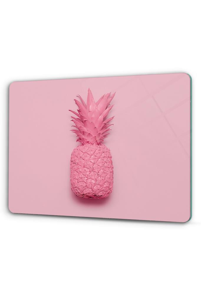 30x40cm - Pembe Ananas Desenli - Cam Kesme Tahtası - Resim 2