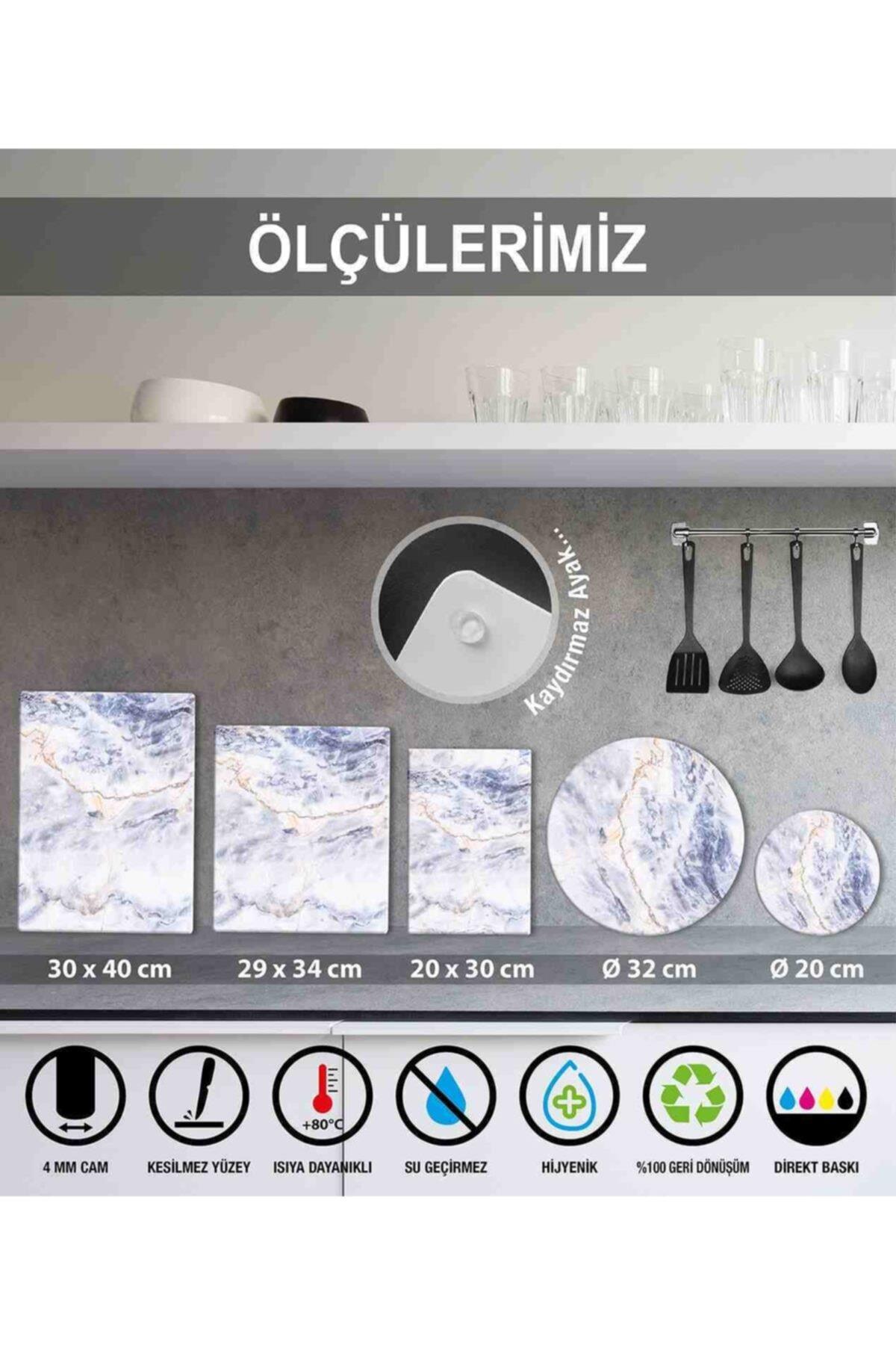 Çap 32 Cm Dama Desenli Cam Kesme Tahtası - Resim 4