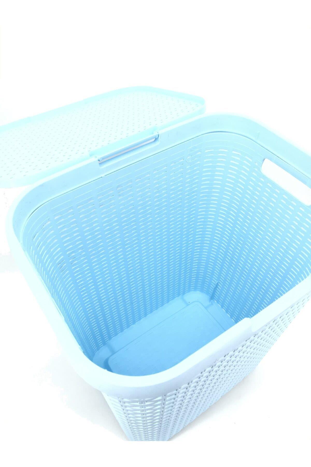 Mavi, Hasır Desenli Plastik Çamaşır Sepeti- 25x35x53cm - Resim 3