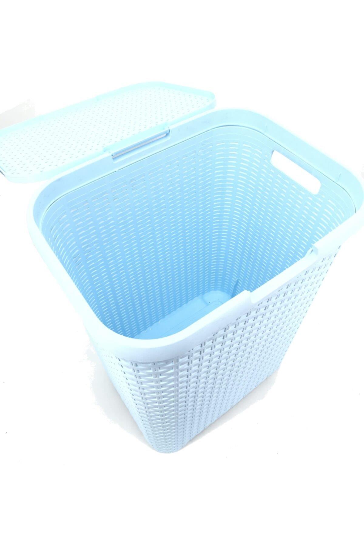 Mavi, Hasır Desenli Plastik Çamaşır Sepeti- 25x35x53cm - Resim 4