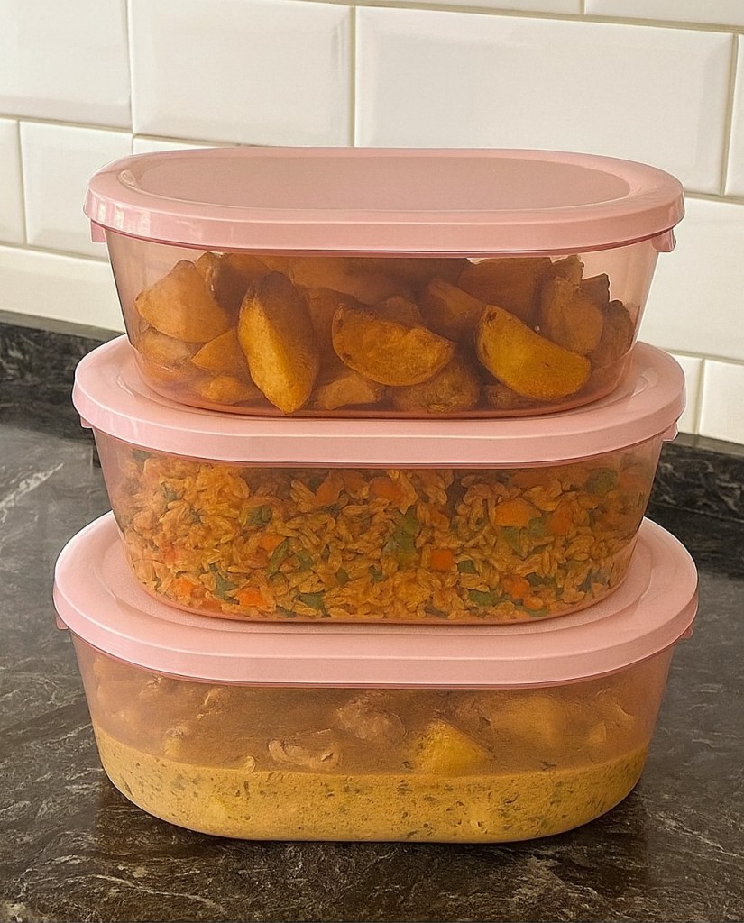 3'Lü Pembe, Oval Erzak Saklama Kabı - Resim 1