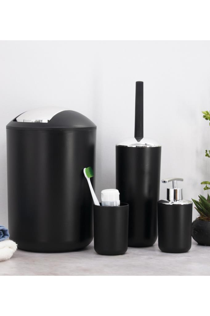 4'lü Siyah, Banyo Aksesuar Seti, Çöp Kovası Seti - Brazil Model - Resim 1