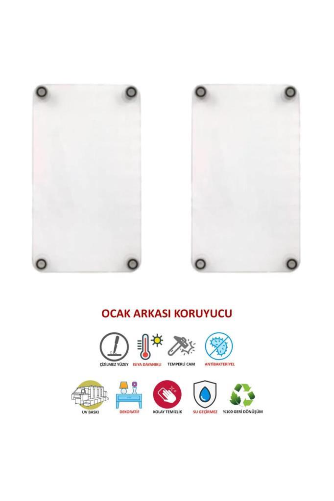 2'li 30x52cm Takım - Fethiye Desenli - Ocak Koruyucu - Cam Kesme Tahtası - Resim 2