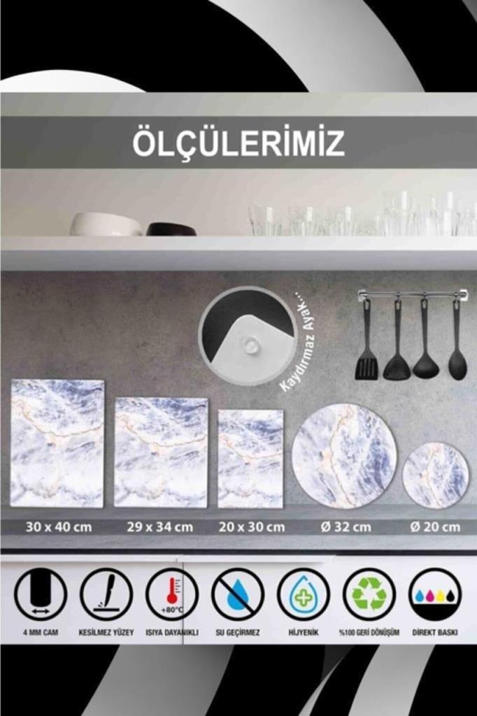 29x34cm - Ezgi Desenli - Cam Kesme Tahtası - Resim 1